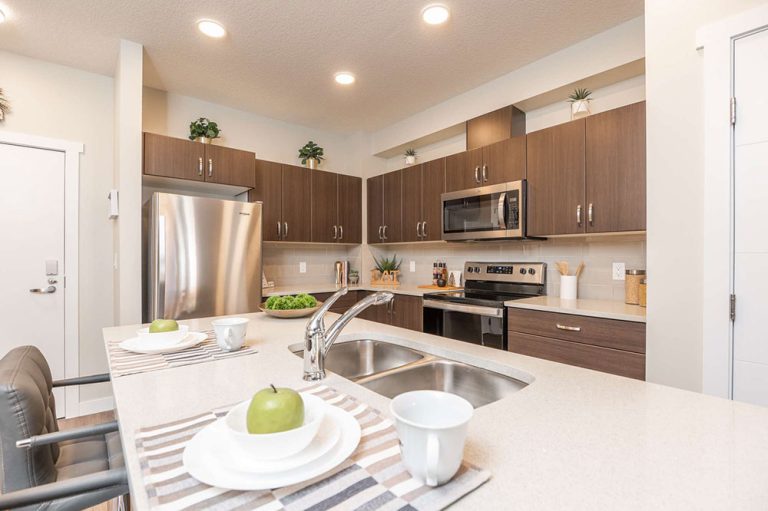 Show suite kitchen at Harmony at Rutherford