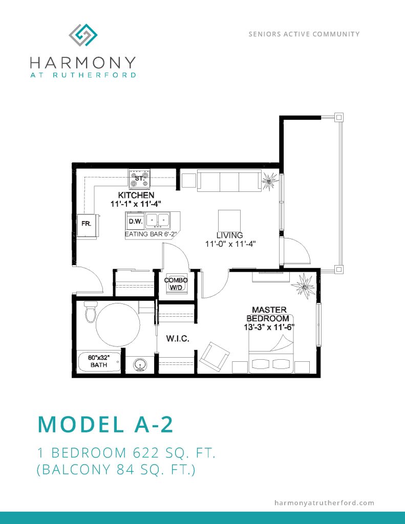 Harmony at Rutherford One Bedroom Suite A2 622 Sq Ft
